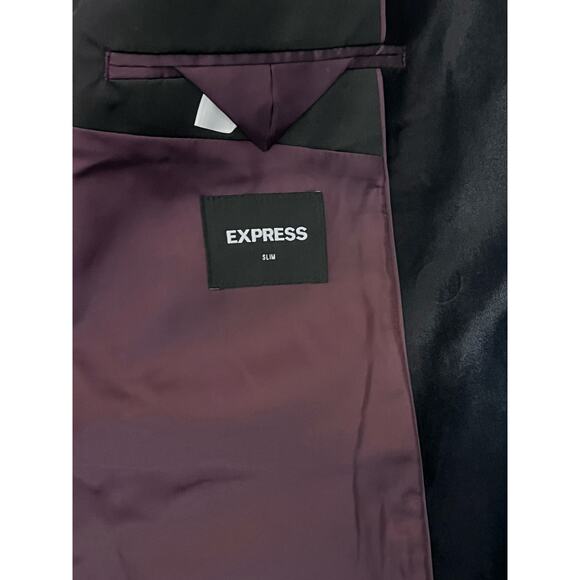 Express Luxury Black Velvet Satin Trim Blazer Suit Tuxedo Jacket Size 44R Slim - Picture 5 of 6